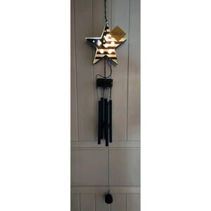 Outdoor Patriotic Solar LED Lighted Wind Chime Bells American Flag Holiday Decor